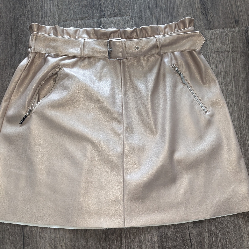 Marc New York Metallic Light Pink Faux Leather Skirt NWT